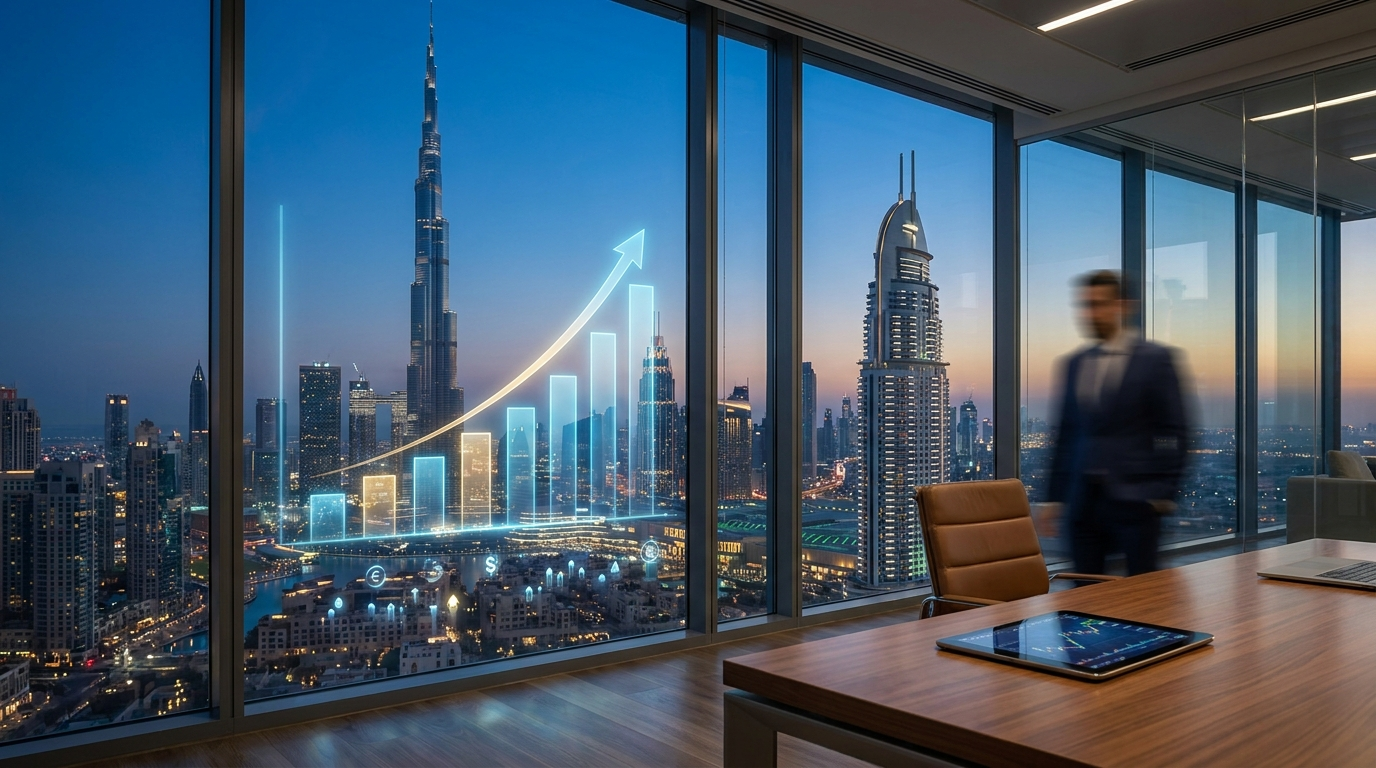Skyline de Dubai au crépuscule illustrant la croissance des transactions immobilières