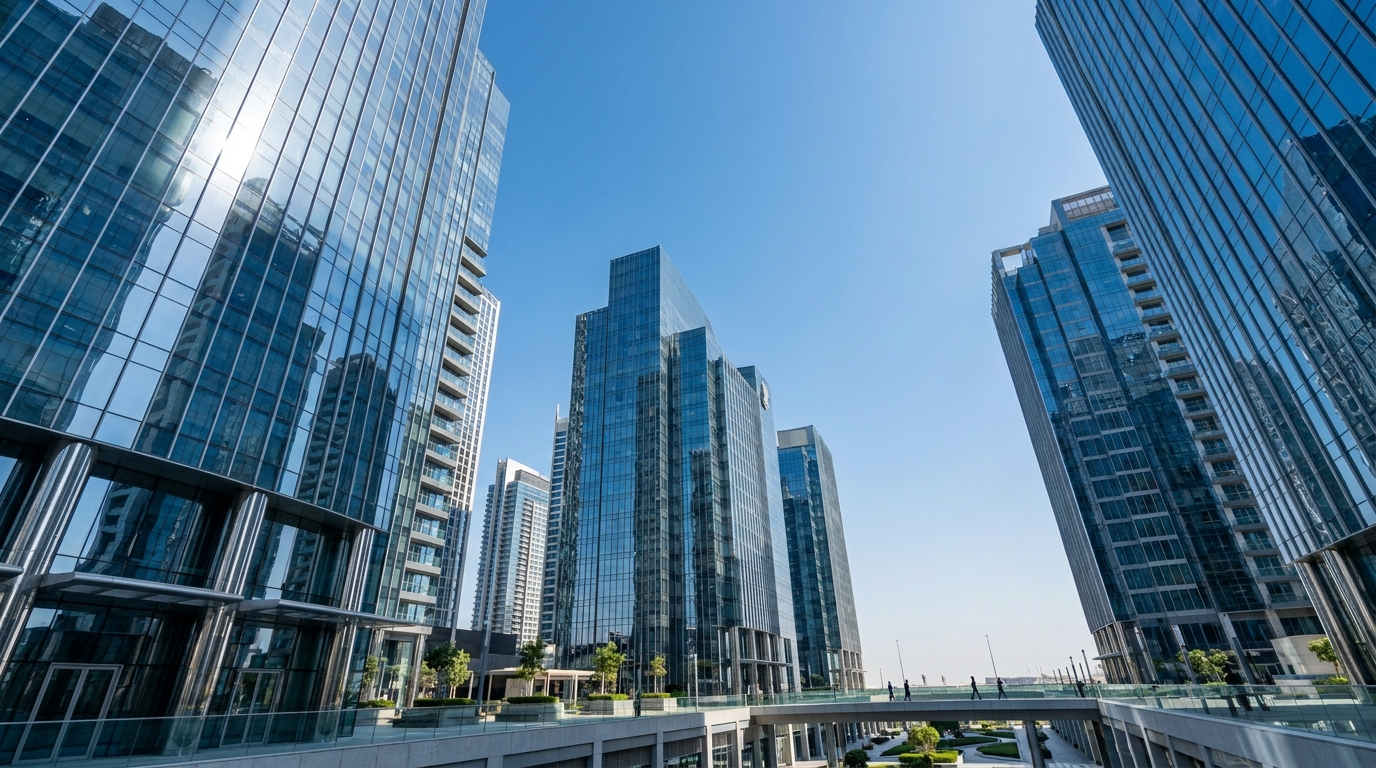 Quartier d'affaires moderne avec tours de bureaux à Dubai
