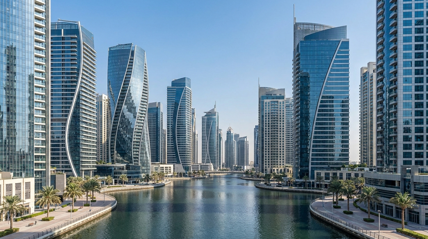 Skyline de Business Bay à Dubai avec tours de bureaux modernes