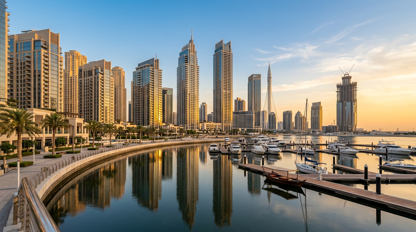 Tours modernes en bord d'eau à Dubai Creek Harbour