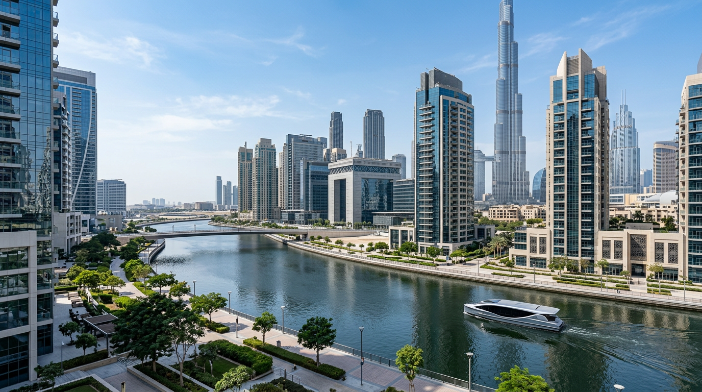 Skyline de Business Bay avec le canal de Dubai