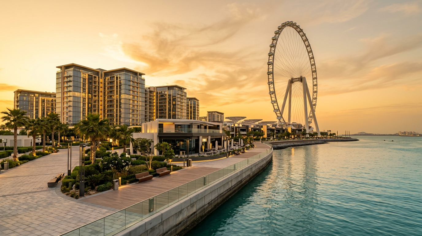 Vue de Bluewaters Island et sa grande roue Ain Dubai