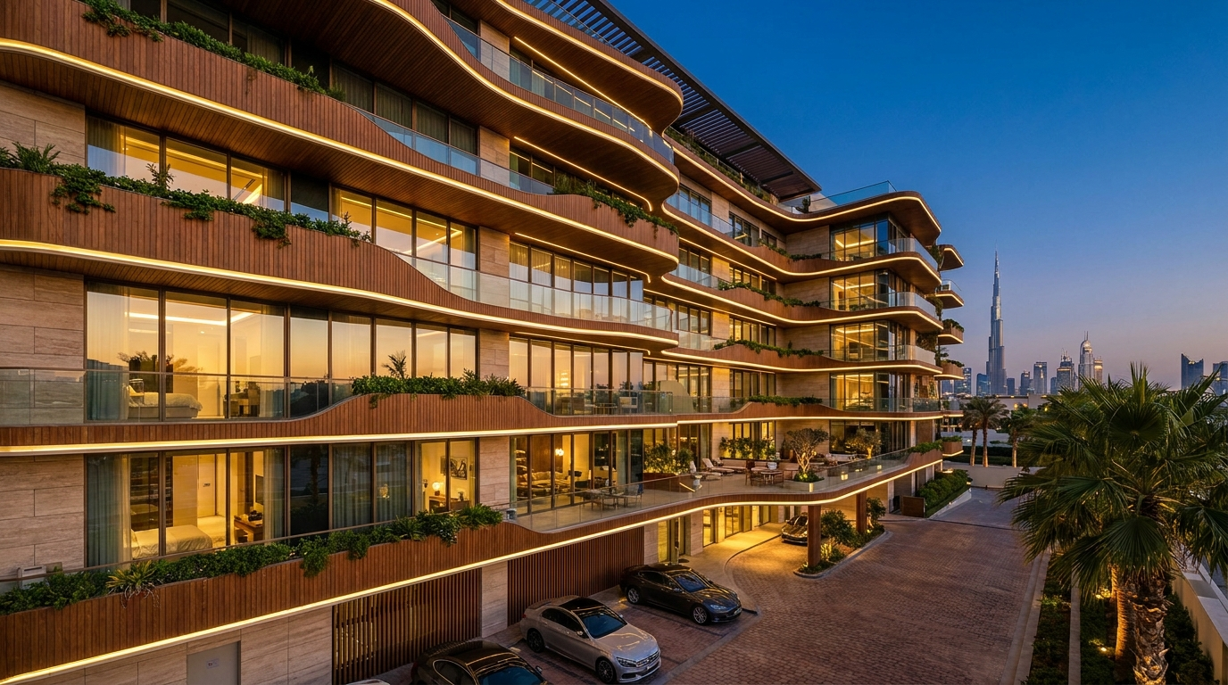 Immeuble résidentiel moderne à Dubai avec plusieurs balcons
