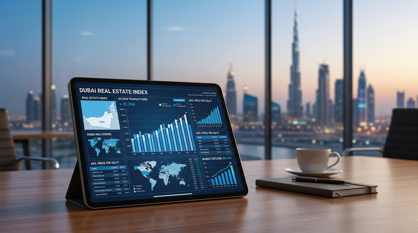 Graphique de données du marché immobilier de Dubai sur tablette
