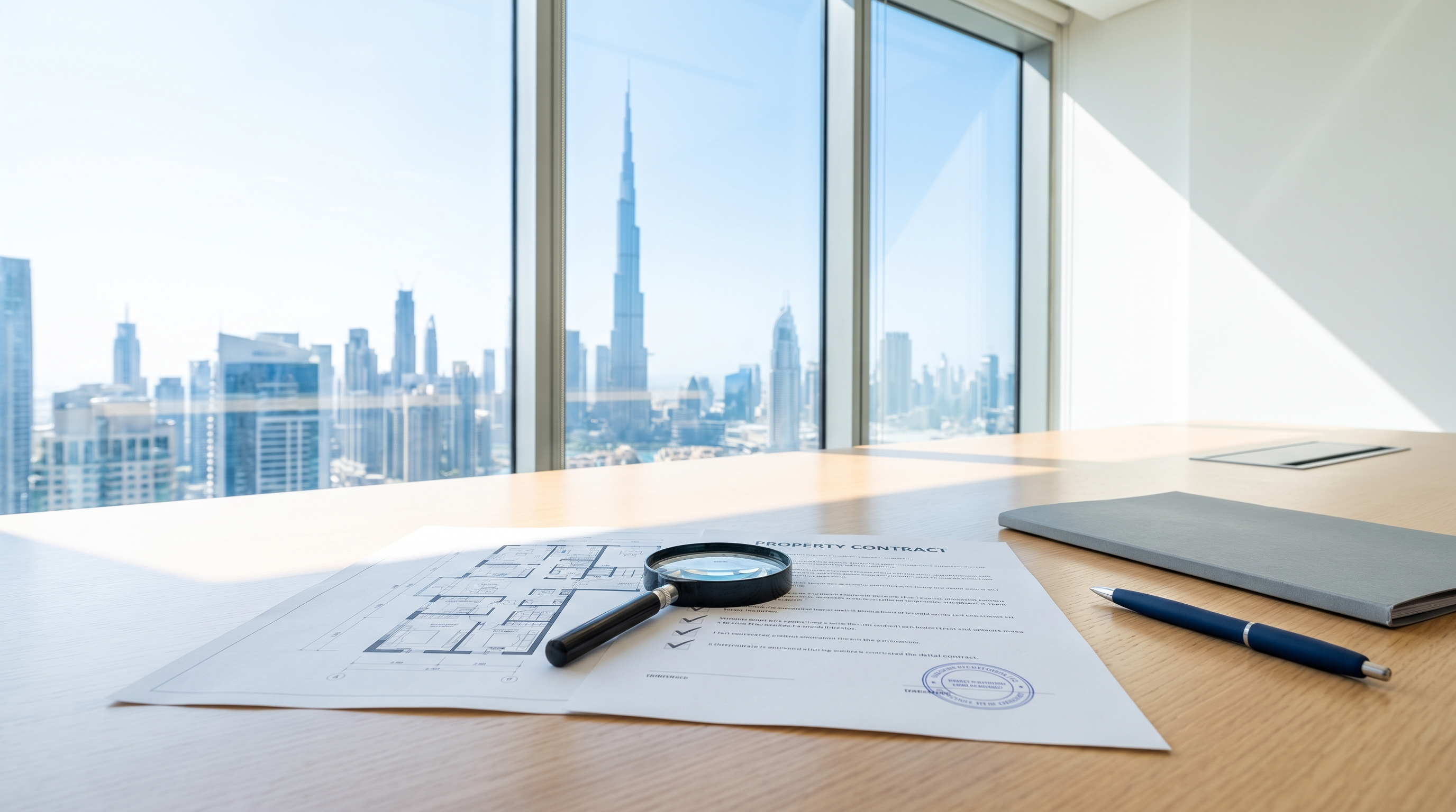 Bureau lumineux illustrant la méthode de vérification d'un projet immobilier à Dubai