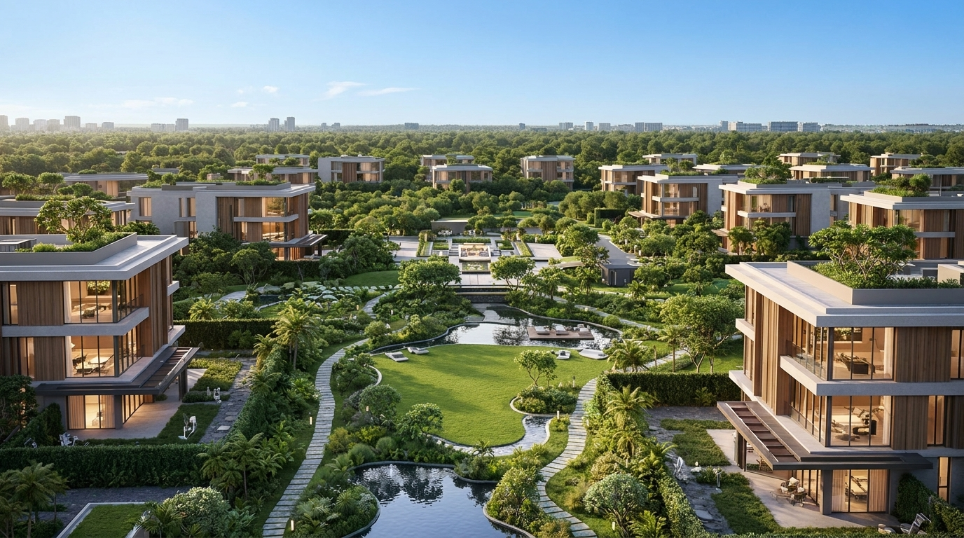 Villas contemporaines de Tilal Binghatti entourées de verdure à Dubailand, Dubai