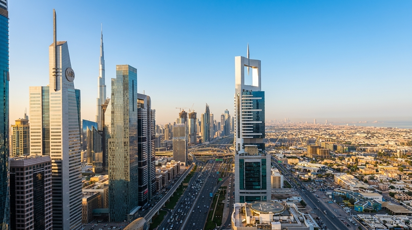 Skyline de Dubai avec gratte-ciels modernes, illustrant la confiance des investisseurs immobiliers en 2026