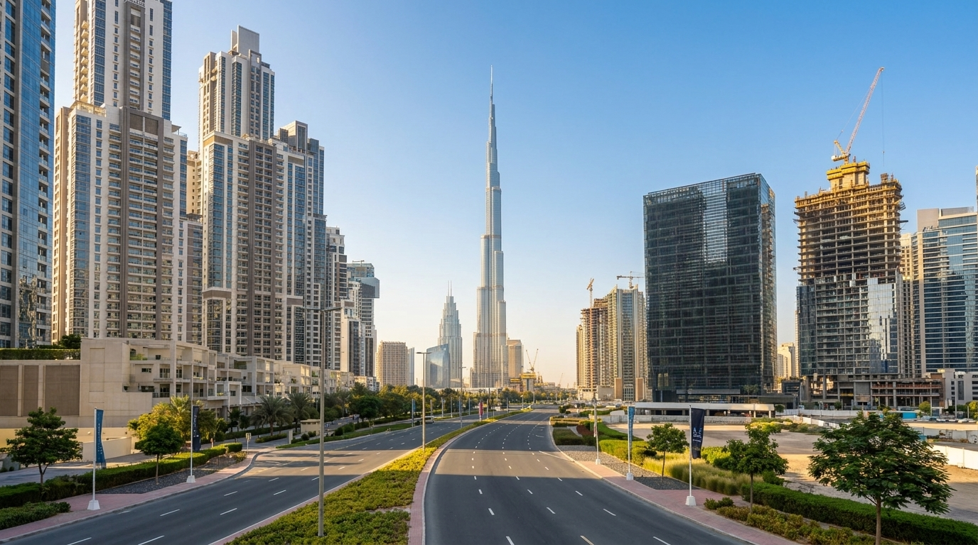 Skyline de Business Bay à Dubai, illustrant le repli des prix immobiliers en juin 2026