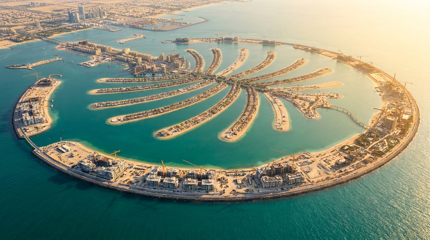 Vue aerienne de Palm Jebel Ali a Dubai illustrant le lancement des 222 nouveaux logements par Nakheel