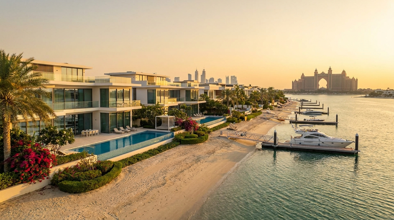 Villas résidentielles de luxe à Dubai illustrant la hausse des prix malgré le ralentissement des transactions au T2 2026