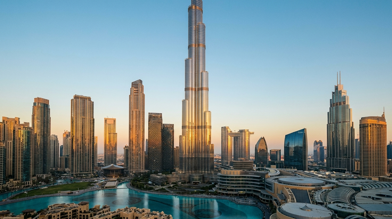 Skyline de Dubai au coucher du soleil, symbole de la résilience du marché immobilier émirati