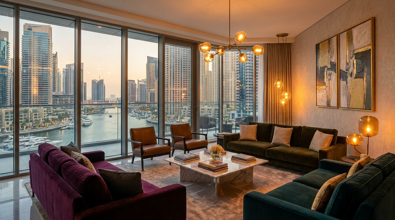 Intérieur d'un appartement de luxe à Dubai Marina, prisé par les investisseurs britanniques