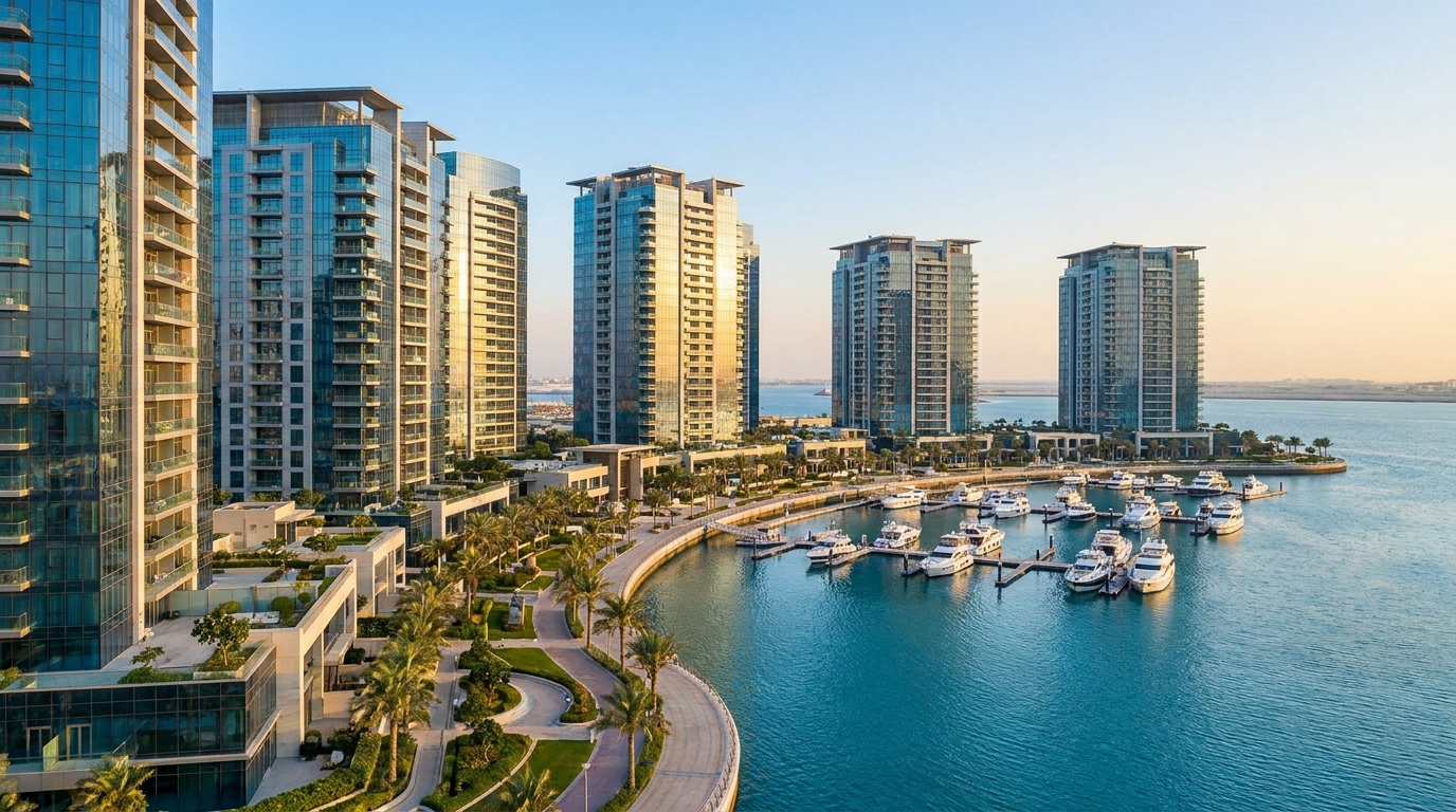 Tours d'appartements waterfront modernes sur une île à Abu Dhabi