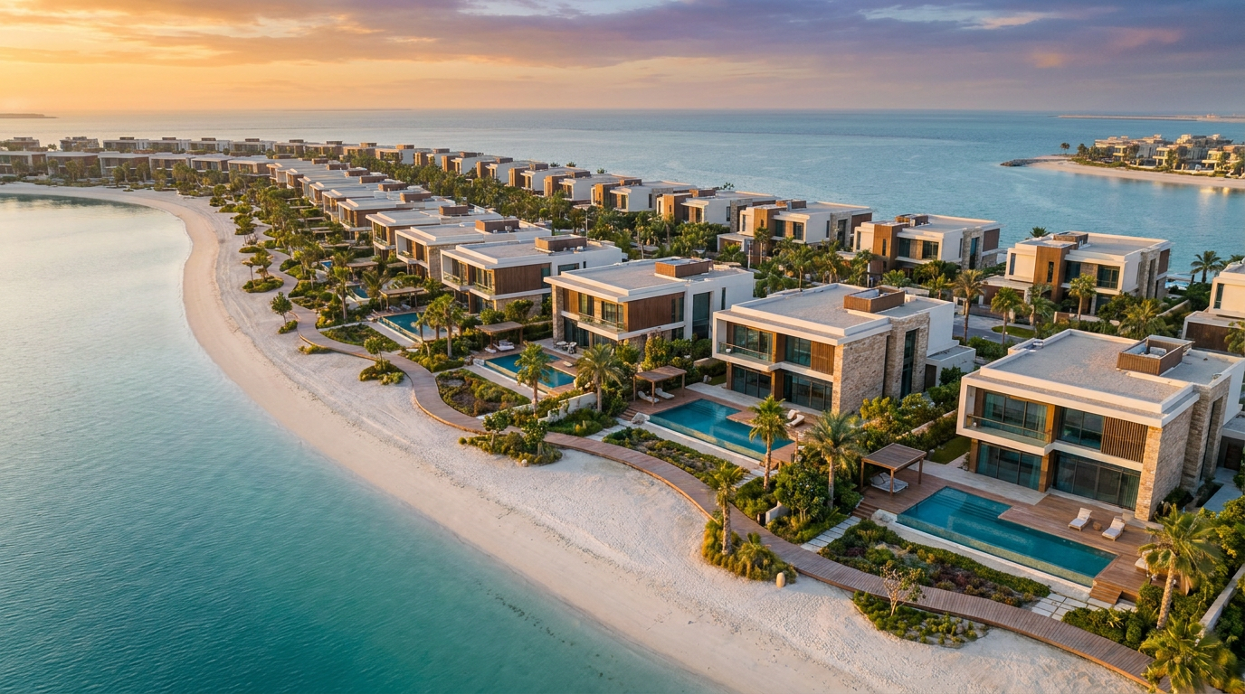 Communauté balnéaire moderne sur une île près d'Abu Dhabi