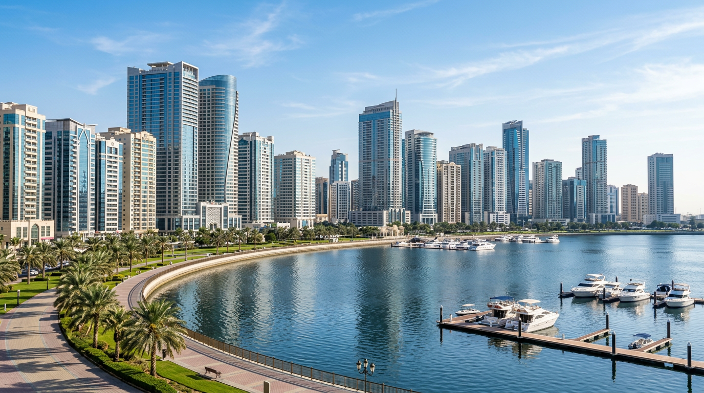 Skyline de Sharjah avec front de mer moderne