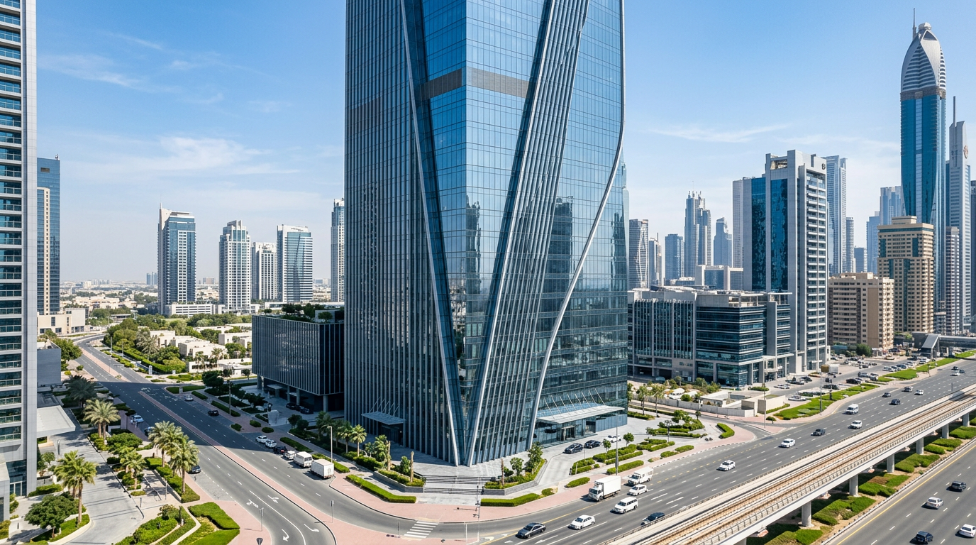 Façade moderne d'une tour bancaire à Dubai