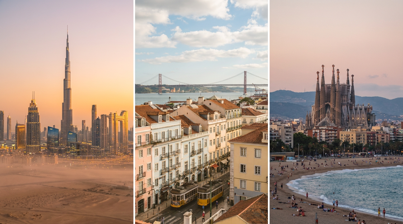 Comparaison des skylines de Dubai, Lisbonne et Barcelone