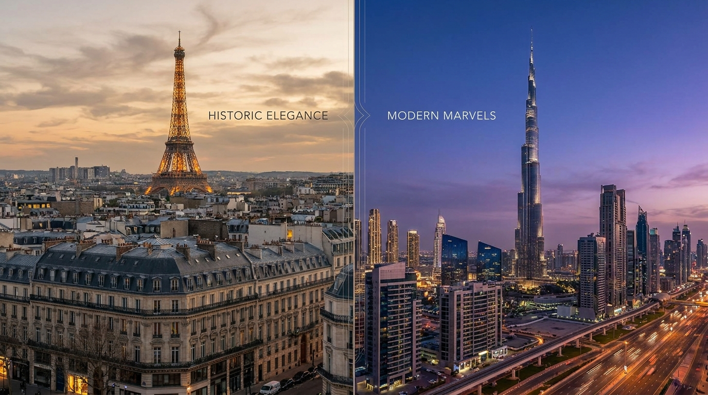 Comparaison entre le skyline de Paris et celui de Dubai
