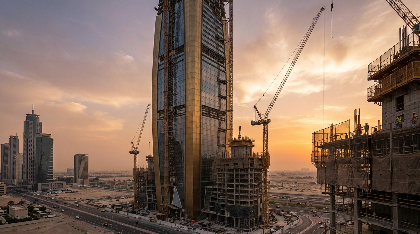 Chantier de construction d'une tour de grande hauteur à Dubai