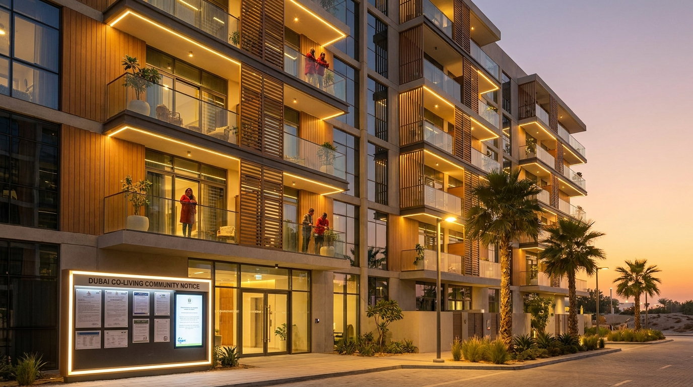 Immeuble résidentiel de logement partagé à Dubai avec avis officiel affiché