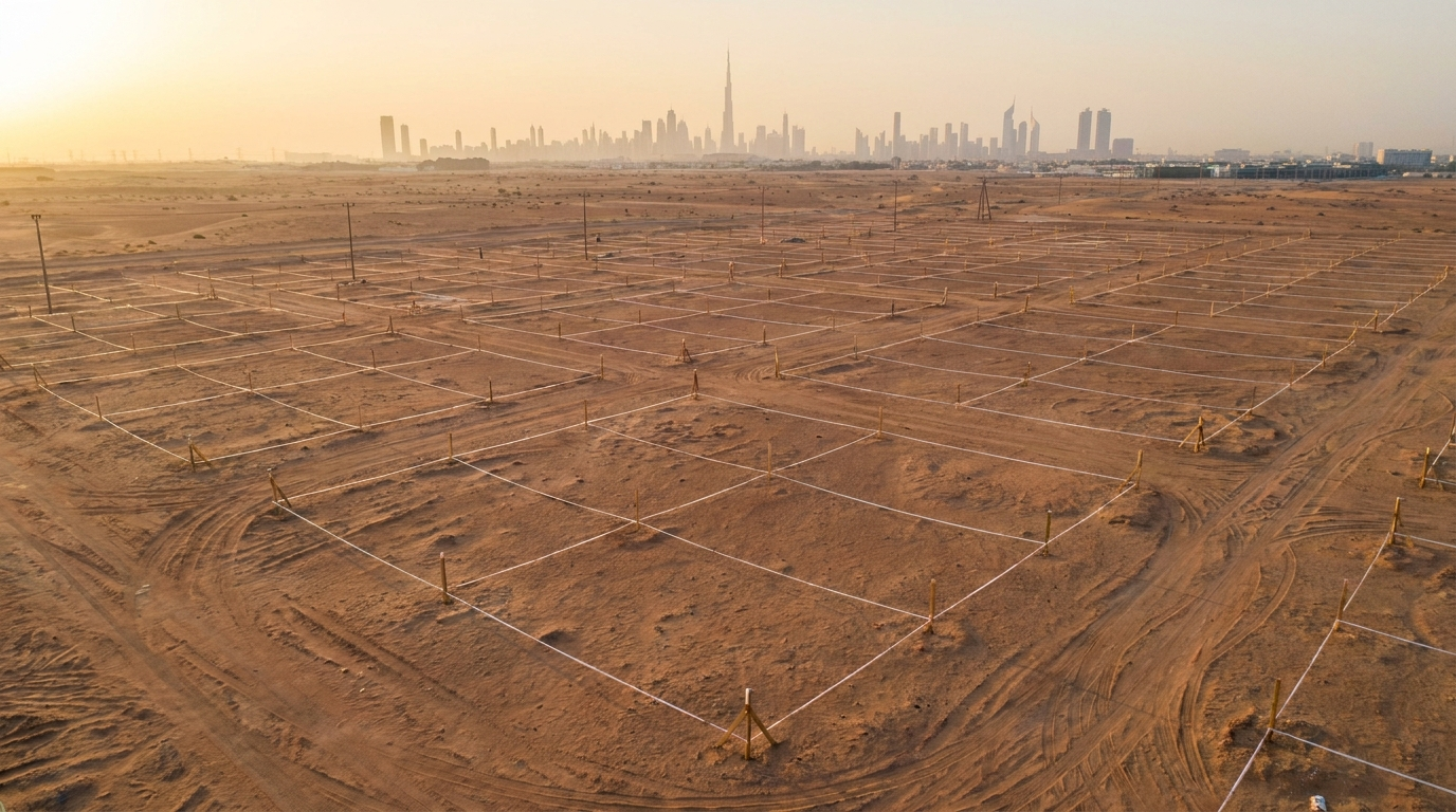 Vue aérienne de parcelles de terrain délimitées à Dubai