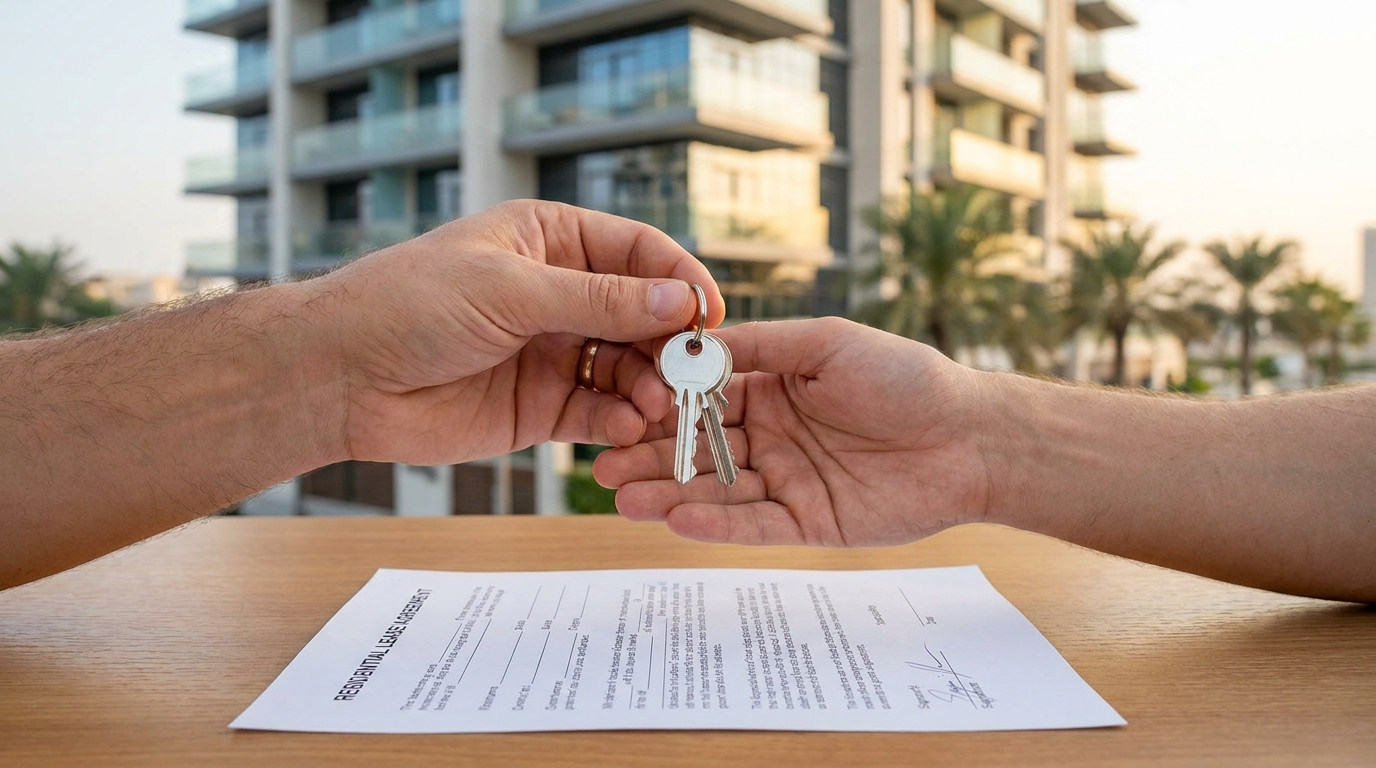 Remise des clés d'un logement loué à Dubai avec contrat de location