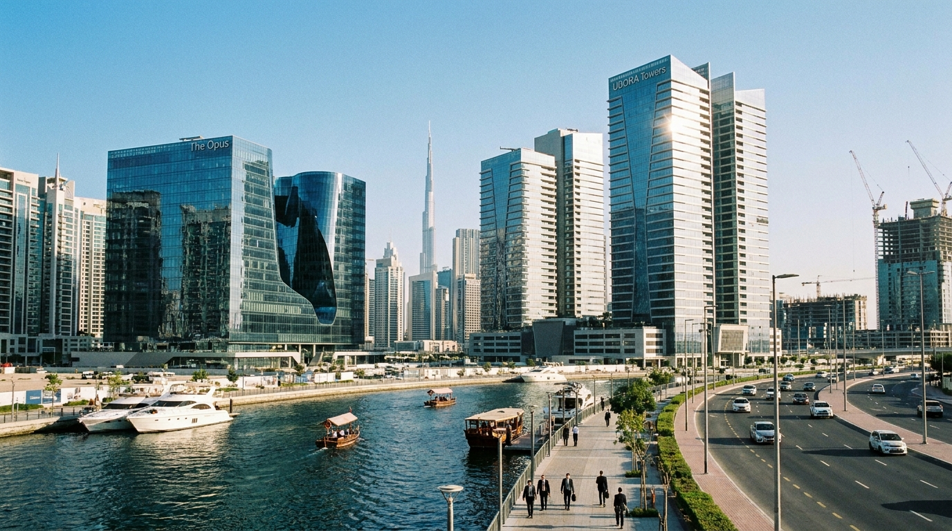 Tours de bureaux modernes le long du canal de Business Bay à Dubai