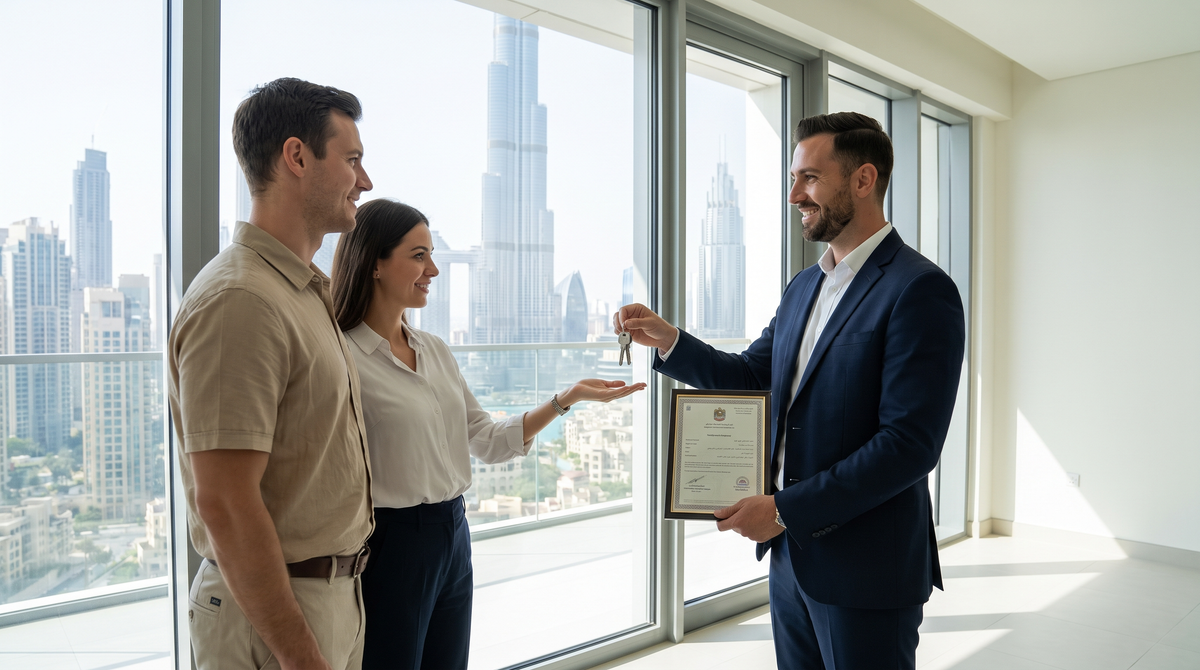 Remise de clés et certificat officiel lors d'une revente immobilière à Dubai